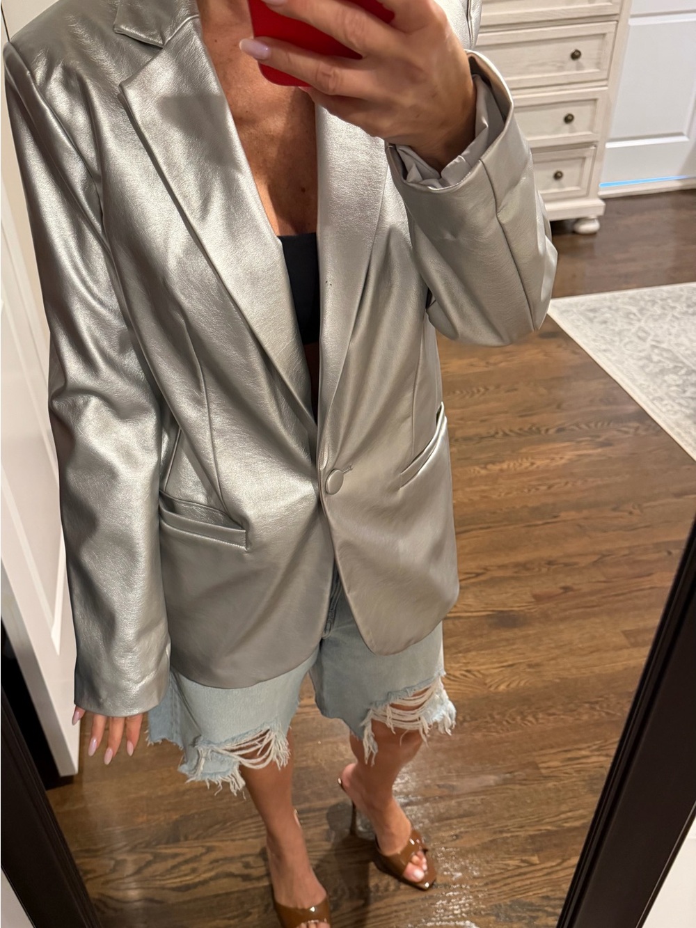 Metallic Silver Blazer Jacket for Women